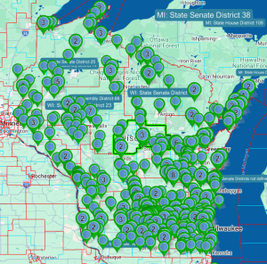 Map of Wisconsin with points
